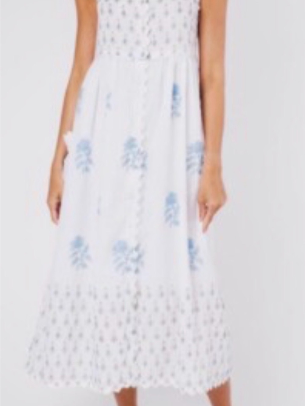 Juliet Dunn White Midi Sundress with Light Blue Floral Embroidery Size 3, Large